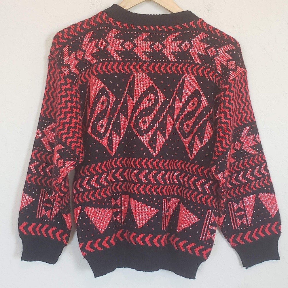 Glamour Knit Pullover Crew Sweater Red and Black Vintage Women's Small Casual - Picture 2 of 8